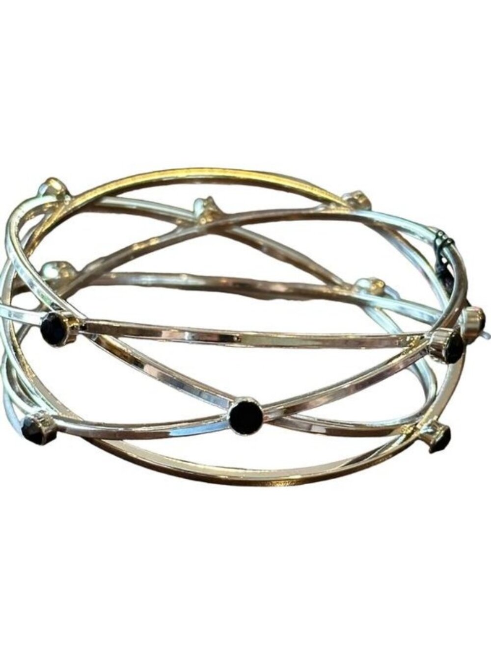 Cosmic Sparkle Black Rhinestone Caged Silver Multi Strand Bangle